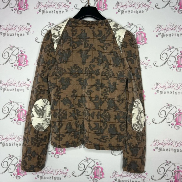 Wilfred Aritzia jacket coat  quilted brown lace pattern elbow patches luxe boho - Picture 2 of 14